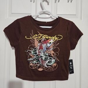 Ed Hardy Rhinestone Crop Top Baby Tee